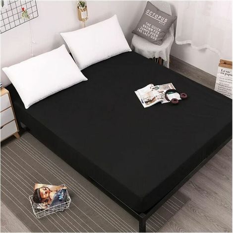Protège Matelas Imperméable, Alèse Respirante, Hypoallergénique, Anti-Acarien, Anti-Bactérien, Noir, Dimensions 80x200cm (1/2)