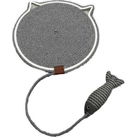 Griffoir double face pour chats — Fabriqué en corde de coton naturel, 50 cm Convient pour une utilisation sur les murs, les canapés, les tapis, etc. (Coloris noir et blanc, motif en forme de poisson) (1/4)
