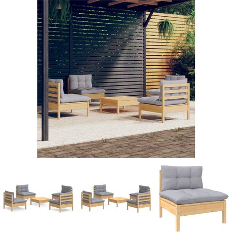 The Living Store - 5-tlg. Garten-Lounge-Set mit Grauen Kissen Kiefernholz (1/5)