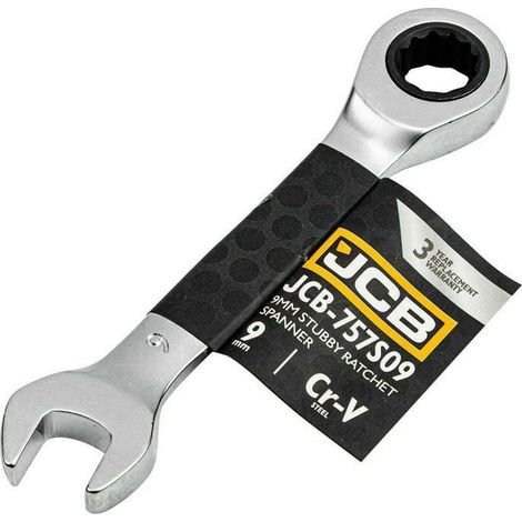 Llave de trinquete combinada JCB 9 mm, acero Cr-V, mecanismo de trinquete, ideal para trabajos en espacios reducidos, reparaciones de automóviles y equipos de jardinería