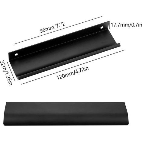 10pcs Poignées de meuble Poignée d'armoireEspacement des vis Dissimulée Poignée Poignée de Meuble en Aluminium Cuisine Poignées Poignée de tirage de bord de doigt dissimulée noire (10,96mm)