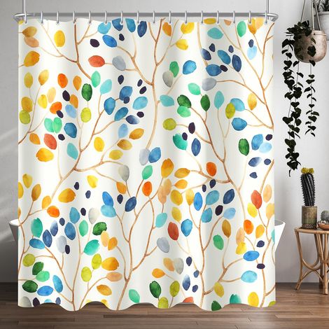 Rideau de douche 240x200cm Arbre coloré, Bas lesté anti-moisissure en textile, Imperméable, Lavable en polyester pour salle de bain, Baignoire avec 16 anneaux de rideau de douche (1/5)