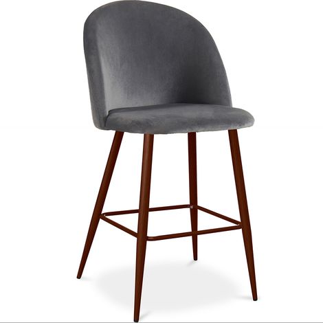 Velvet Upholstered Stool - Scandinavian Design - 66cm - Evelyne Dark grey