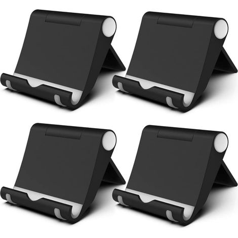 Support de téléphone portable pour bureau (lot de 4) - Réglable et compatible avec iPhone 14, 13, 12, 11, 8 Pro Max, SE, XS, XR Plus - Pliable - Noir (1/5)