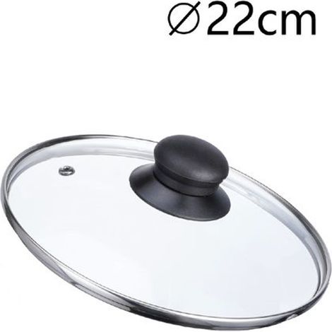 TRADE SHOP - Coperchio In Vetro Ricambio Per Pentola Padella ø16-18-20-22-24-26-30-32cm Pomello Nero - -diametro 22cm -