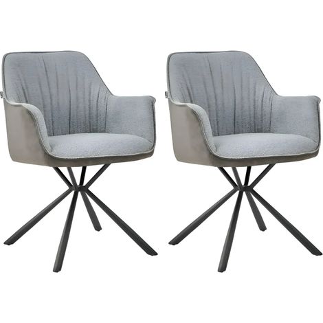 Set 2 Sedie Imbottite in Tessuto Grigio Retro in Ecopelle Gambe Nere