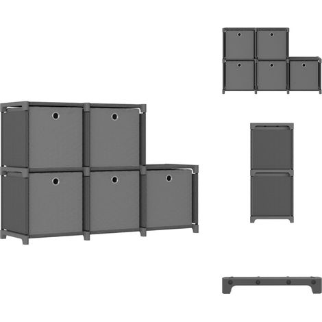 Étagère d'affichage 5 cubes et boîtes Gris 103x30x72,5 cm Tissu - Étagère Bois - Bibliothèque Design - Meuble Rangement - Étagère Décorative - Rangement Intérieur (1/5)