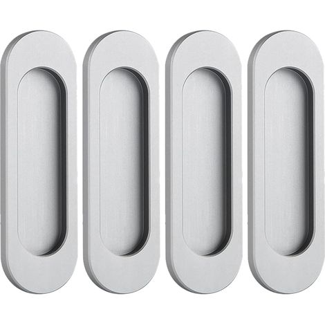 Sollbry Paquete de 4 tiradores de aleación de aluminio empotrados, sin necesidad de taladrar, para puertas corredizas de granero, ventanas, armarios y cajones (gris mate, 100 mm) (1/4)