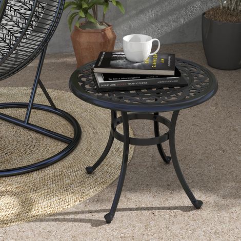 Table de jardin, table basse, table de balcon. Design vintage. 60 x 60 x 53 cm. Noire.