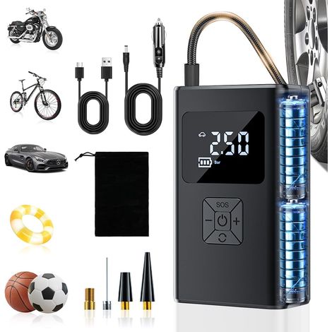 Gonfleur Pneus Voiture sans Fil, 150PSI Compresseur Voiture Portatif avec Écran LCD Numérique et Éclairage d'urgence LED, Arrêt Automatique,Pompe à air Rechargeable pour Voiture Moto Vélo Ballon (1/5)