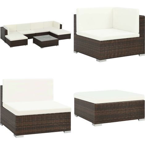 7-tlg. Garten-Lounge-Set mit Auflagen Poly Rattan Braun - Gartenmöbel - Lounge-Set - Outdoor Möbel - Rattan Gartenmöbel - Garten Sofa Set - Home & Living (1/5)