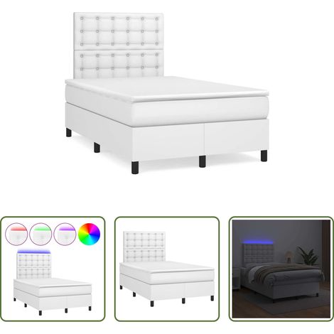 Sommier tapissier - Sommier à lattes de lit matelas LED blanc 120x190 cm similicuir (1/5)