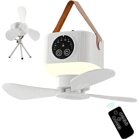 Ventilateur De Tente - Batterie Rechargeable 7200 mAh - Télécommande Et Minuterie - Tête Réglable 360° - 4 Vitesses Et 3 Niveaux D'éclairage LED - Pour Camping Rv Pique-nique (1/3)