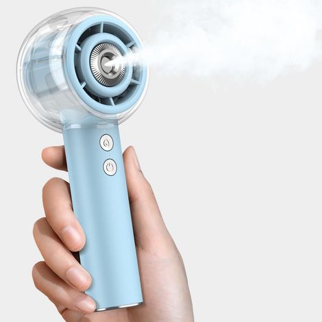 Ventilador portátil de mano con función de nebulización, potente mini ventilador USB, motor turbo, batería recargable de 6000 mAh, 4 velocidades, ideal para viajes y uso en exteriores, regalo de veran (1/5)
