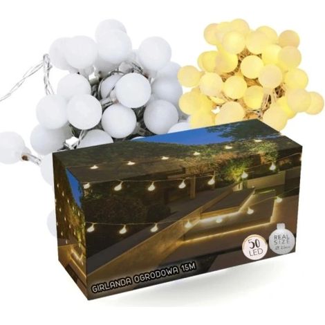Guirnalda de lámparas para interior y exterior, 50 LED, luz blanca cálida, 15 metros
