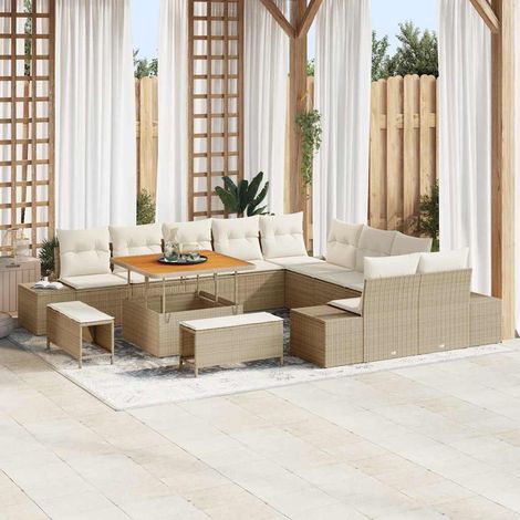vidaXL Set Divano da Giardino con cuscino 13 pcs Beige e Crema (1/5)