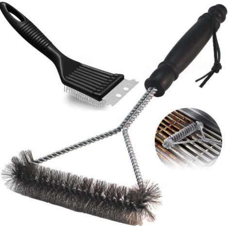 Set of 2 stainless steel barbecue brushes, barbecue accessories, suitable for all types of grills. (1/4)