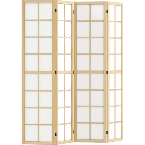 Biombo separador de ambientes de 4 paneles 160 x 170 cm madera natural (1/5)