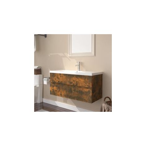 Meuble lavabo avec bassin intégré Chêne fumé Bois d'ingénierie