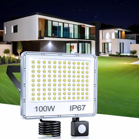 100W Outdoor LED Floodlight with Motion Sensor, 10000LM 6500K, IP67 Waterproof Outdoor LED Spotlight with Motion Sensor for Garden, Patio, Garage (1/5)