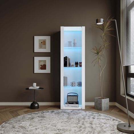 Vitrines en acier blanc de haute qualité, équipées d’éclairage LED. Constituent des vitrines de grande taille : 55×38×166 cm. Types de vitrines : vitrines fixes, vitrines sur pieds, étagères de stocka