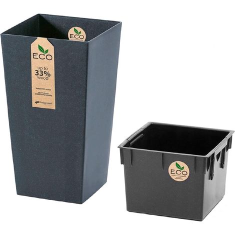 Vaso alto quadrato da interno in eco-wood con cestino interno estraibile Ecodeco Durs - 32.5x32.5xH61 cm DarkGrey