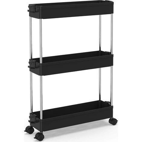 Chariot de Rangement Mince Mobile sur 3 Niveaux, Chariot de Stockage, étagère sur roulettes, pour Cuisine étroites, Salle de Bain, Buanderie, Bureau, 40x13x61cm, Noir (1/5)