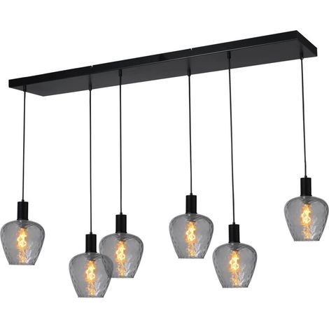 Lampe suspendue 6 lumières - noire - Porto avec des verres à fumée Diamond - 2711-05-05-130-25-65