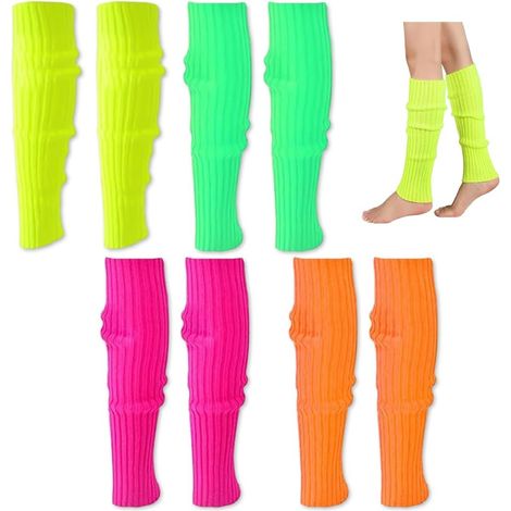 Jambières pour Femme, 4 Paires Neon Warmers Chaussettes Guetres Guêtres Fluo Années 80 90 Accessoires de Fête de bal Rétro Pour carnaval, danse, aérobic (1/5)