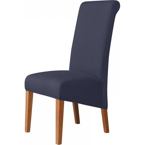 Housse de chaise à dossier haut - bleu marine - tissu en soie de lait - élastique (1/5)