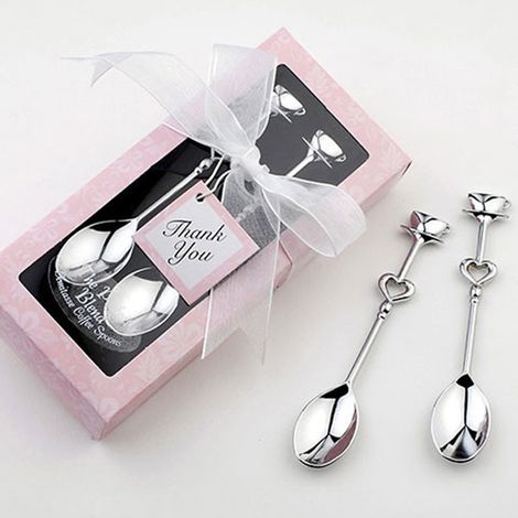 Cuillères à café en métal en forme de cœur pour cadeaux de mariage, 2 pièces, cuillères à café pour Couple, cadeaux de table (1/5)