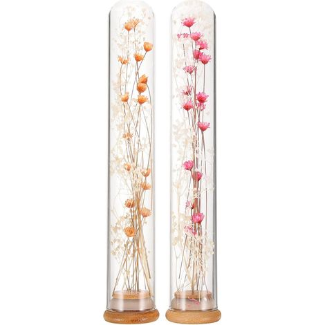 Lot de 2 Bouteilles en Verre Fleurs Séchées Jaune Orangé, Décoration de Bureau et Mariage, Bouquet Mini de Fleurs Stabilisées pour Saint Valentin et Présent Décoratif (1/5)