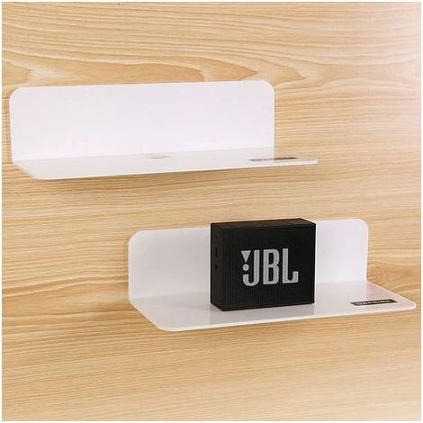 White Wall Shelf Set of 2, Easily Expand Wall Space - 9 Inch No Drill Acrylic Shelf for Bedroom, Bathroom, Kitchen, Living Room, Office (1/4)