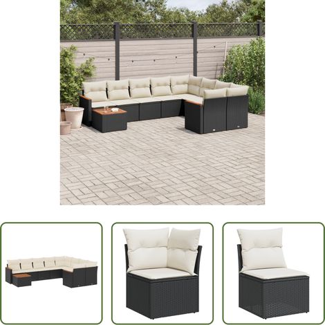 vidaXL Rattanmöbel - 10-tlg. Garten-Sofagarnitur mit Kissen Schwarz Poly Rattan (1/5)