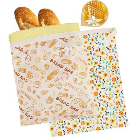 Sacs à pain à la cire d'abeille - Sacs de conservation - Préservent la fraîcheur - Lot de 2, en coton biologique - Respirants