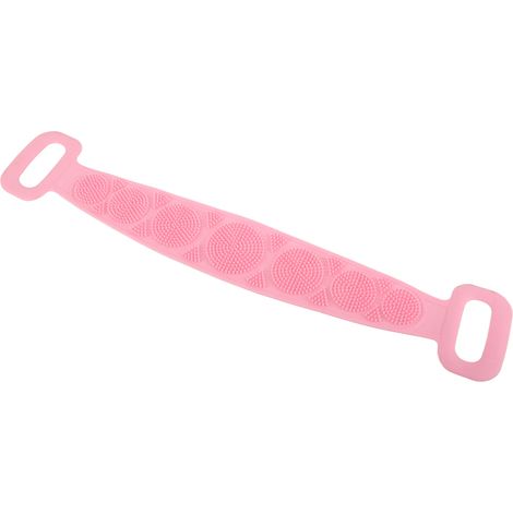 Serviette de bain/éponge de dos en silicone, élastique double face, outil de nettoyage corporel puissant, serviette de bain de massage, rose. (1/5)