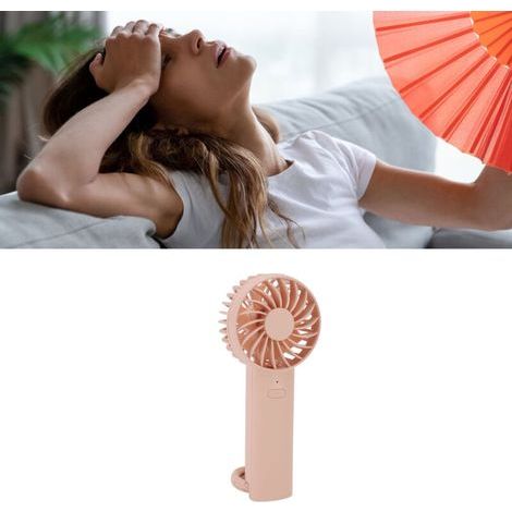 Ventilateur portable avec crochet, 3 vitesses, silencieux, rechargeable, léger, format poche, couleur rose, idéal pour voyages quotidiens, plage, vélo et camping (1/5)