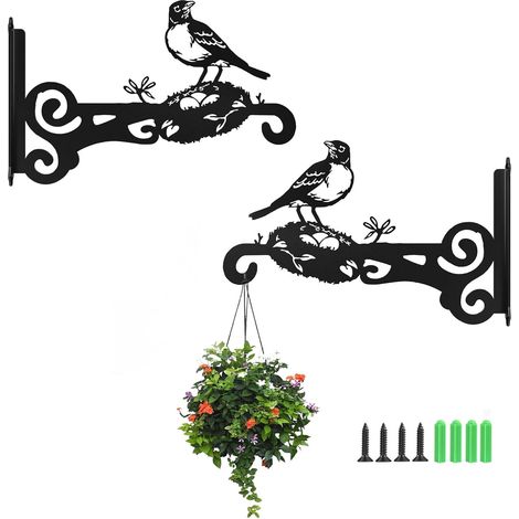 Lot de 2 supports muraux pour panier à suspendre - Pour plantes - En fer - Convient pour la décoration de jardin, pots de fleurs, guirlande lumineuse (1/5)