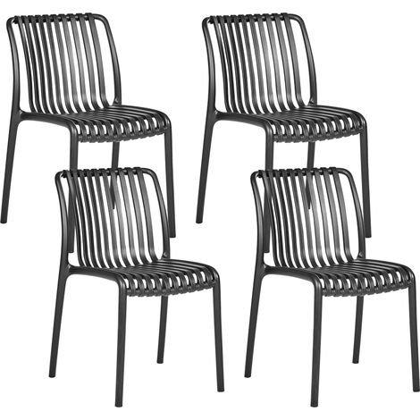 Conjunto de 4 sillas de de jardín de plástico para interior y exterior sin reposabrazos apilables negro Ariccia (1/5)