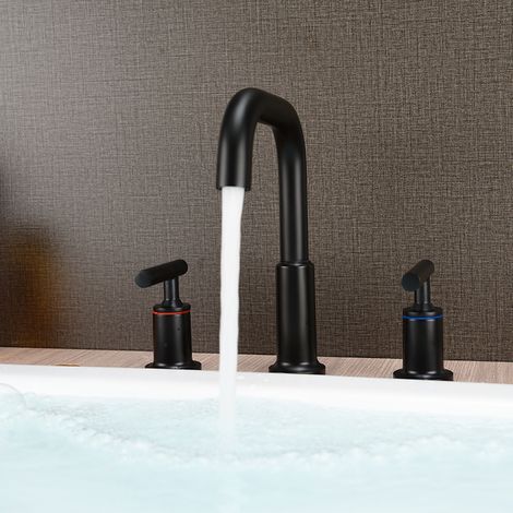 Robinet de lavabo en cuivre massif pivotant, à trois trous et double commande, pour meuble de salle de bains – NOIR