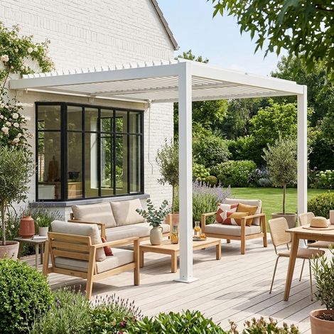 Pergola bioclimatique aluminium adossée lames orientables 3x3m Palace blanc (1/5)