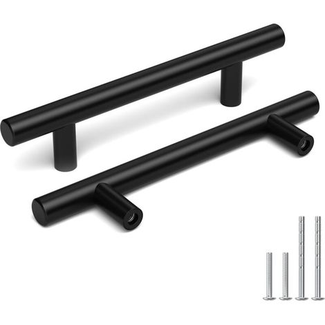 Lot de 5 poignées de meubles en acier inoxydable, 96 mm, modernes, noires, pour armoire, tiroir, cuisine, penderie (1/5)