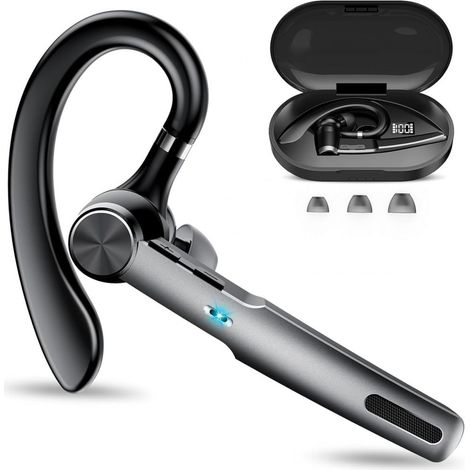 Kabelloses Bluetooth-Headset mit Freisprechfunktion, Bluetooth 5.3-Kopfhörer mit 60 Stunden Akkulaufzeit, ENC-Dual-Mikrofon-Ohrhörer mit Geräuschunterdrückung, inklusive Ladecase für Business/Büro/Aut (1/5)