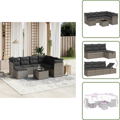 Ratán sintético - vidaXL Set de sofás de jardín 8 pzas y cojines ratán sintético gris - Sofás de jardín gris