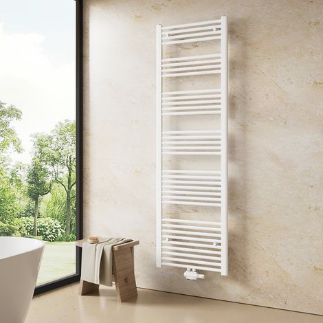 Heilmetz Sèche-serviette eau chaude 180x50cm 739W Radiateur Blanc Sèche-Serviettes Raccordement Central