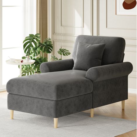 Fauteuil relax 133x90x87 cm gris avec coussin, velours, dossier haut et repose-jambes MEUBLIV (1/5)