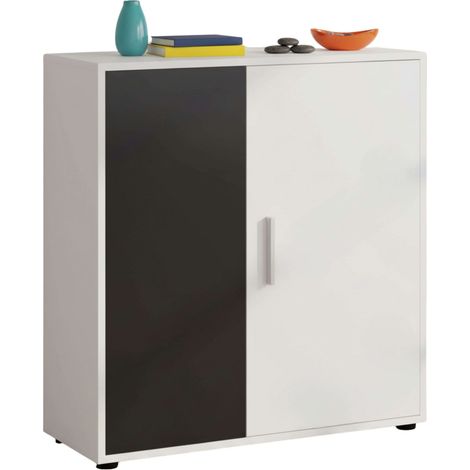Rom Aparador Salón Comedor 2 Puertas 1 Estante Estilo Contemporáneo en Color Blanco Mate y Negro 80 cm