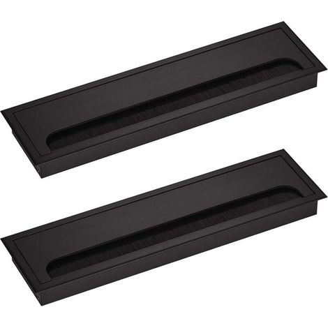 Passacavo rettangolare per scrivania 80 x 275 mm Passacavo per scrivania da ufficio Mobili per la casa Cavo in alluminio anodizzato nero Quadrato 2 pezzi