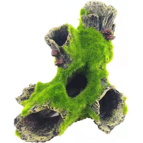 Décoration d'Aquarium en Résine Grotte de Bois Flotté avec Mousse Artificielle Abri Cachette pour Poissons et Crevettes (1/5)