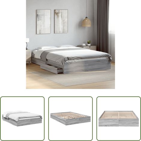 vidaXL Bois d'ingénierie -  Cadre de lit avec tiroirs sans matelas sonoma gris 160x200 cm (1/5)